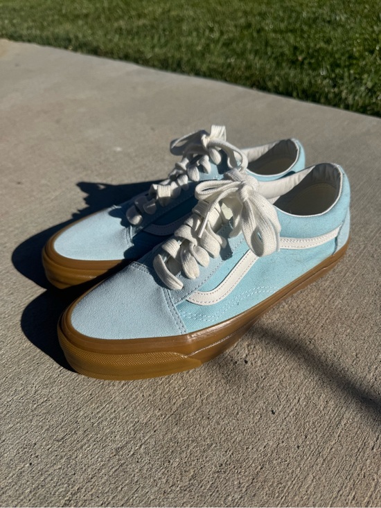 Vans Shoes - Vans Light Blue Suede Old Skool with Gum Sole and White Stripe